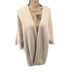 Natural‎ Reflections Knit Open Front Cardigan Sweater Beige Cable Knit Lg Cozy